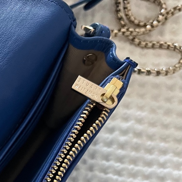 New Stuart Weitzman Blue Leather Crossbody Clutch - Picture 8 of 13